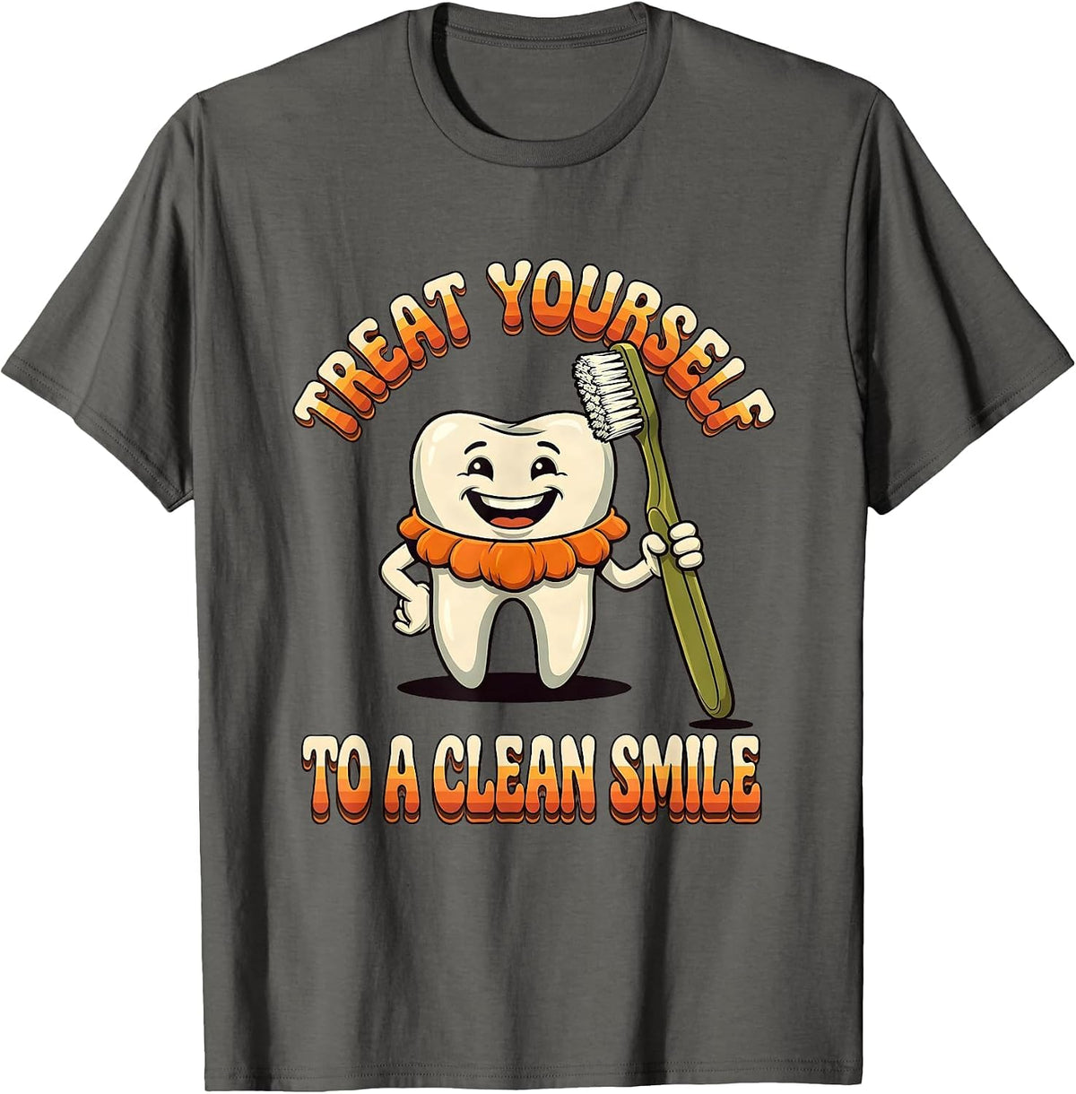 Treat Yourself To A Clean Smile Retro 70s Halloween Dentist T-Shirt - Asphalt Grey