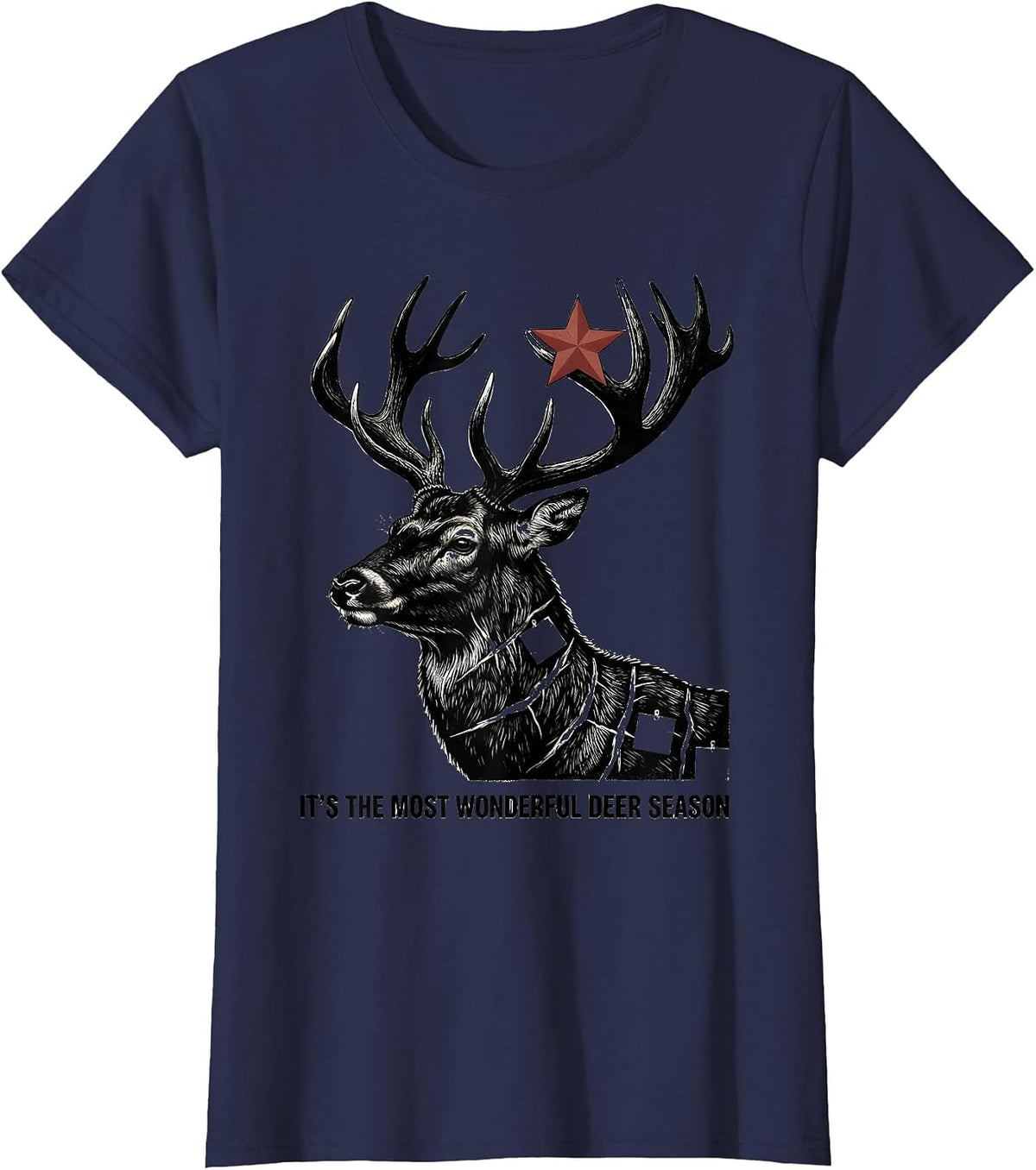Women's It's the Most Wonderful Deer Season Funny Hunting Christmas T-Shirt - Navy Blue