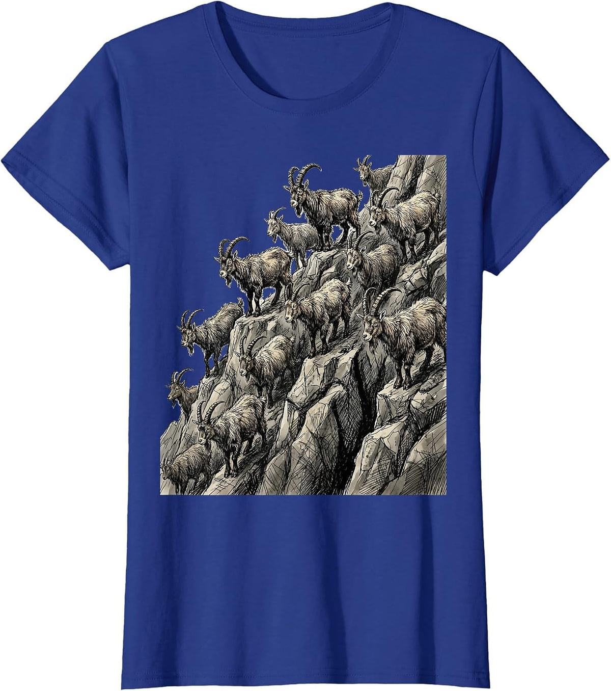 Women's Goat Herd Mountain Climb Graphic Tee T-Shirt - Royal Blue