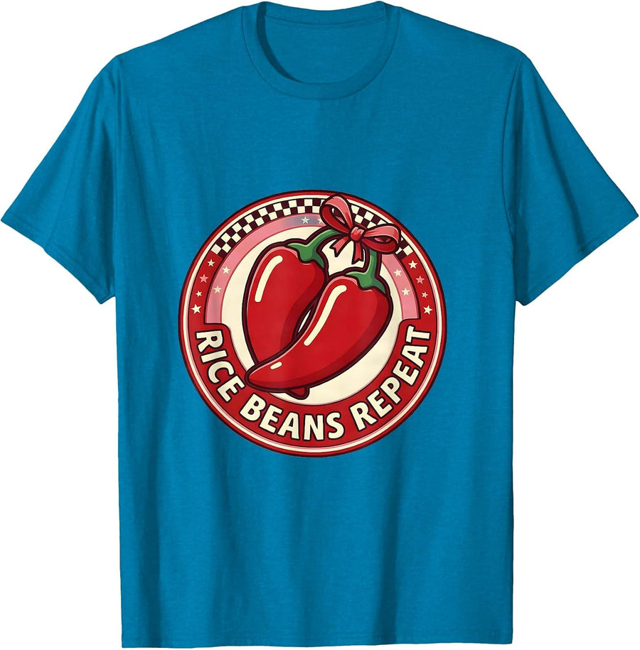 Rice Beans Repeat Mexican Culture Design T-Shirt - Sapphire Blue