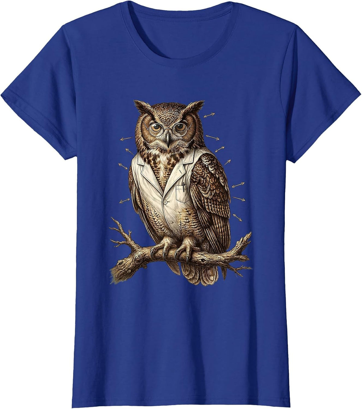 Women's Owl Science Teacher Lab Coat Glasses Design T-Shirt - Royal Blue