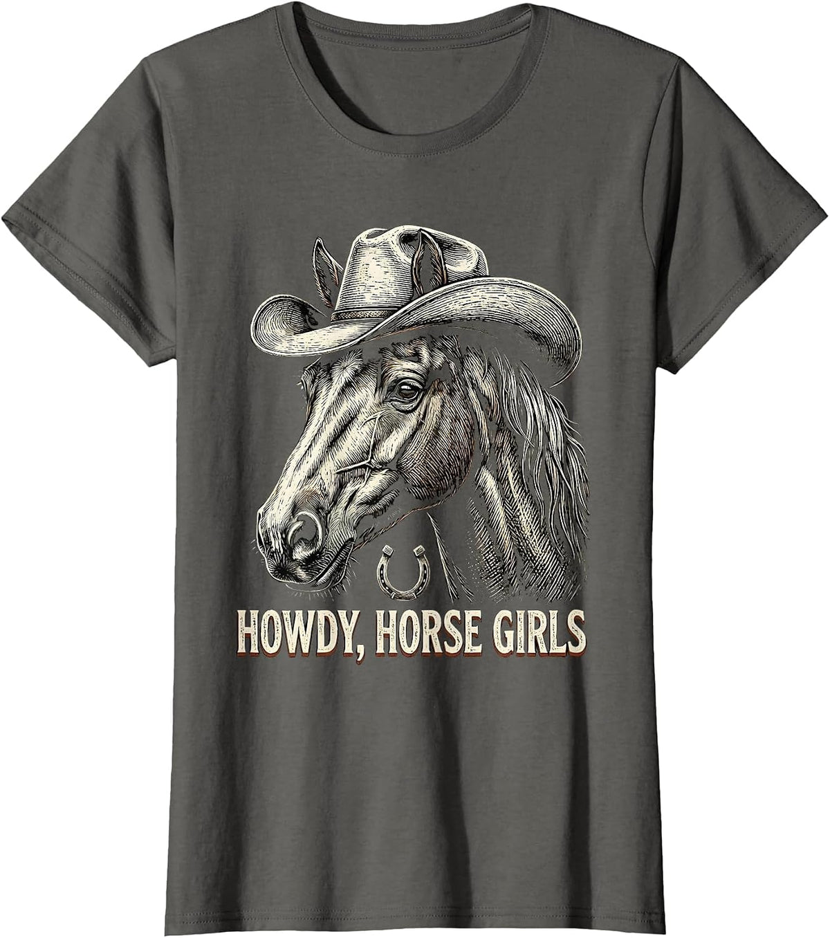 Women's Howdy, Horse Girls Western Cowgirl Rodeo Pride Vintage T-Shirt - Asphalt Grey