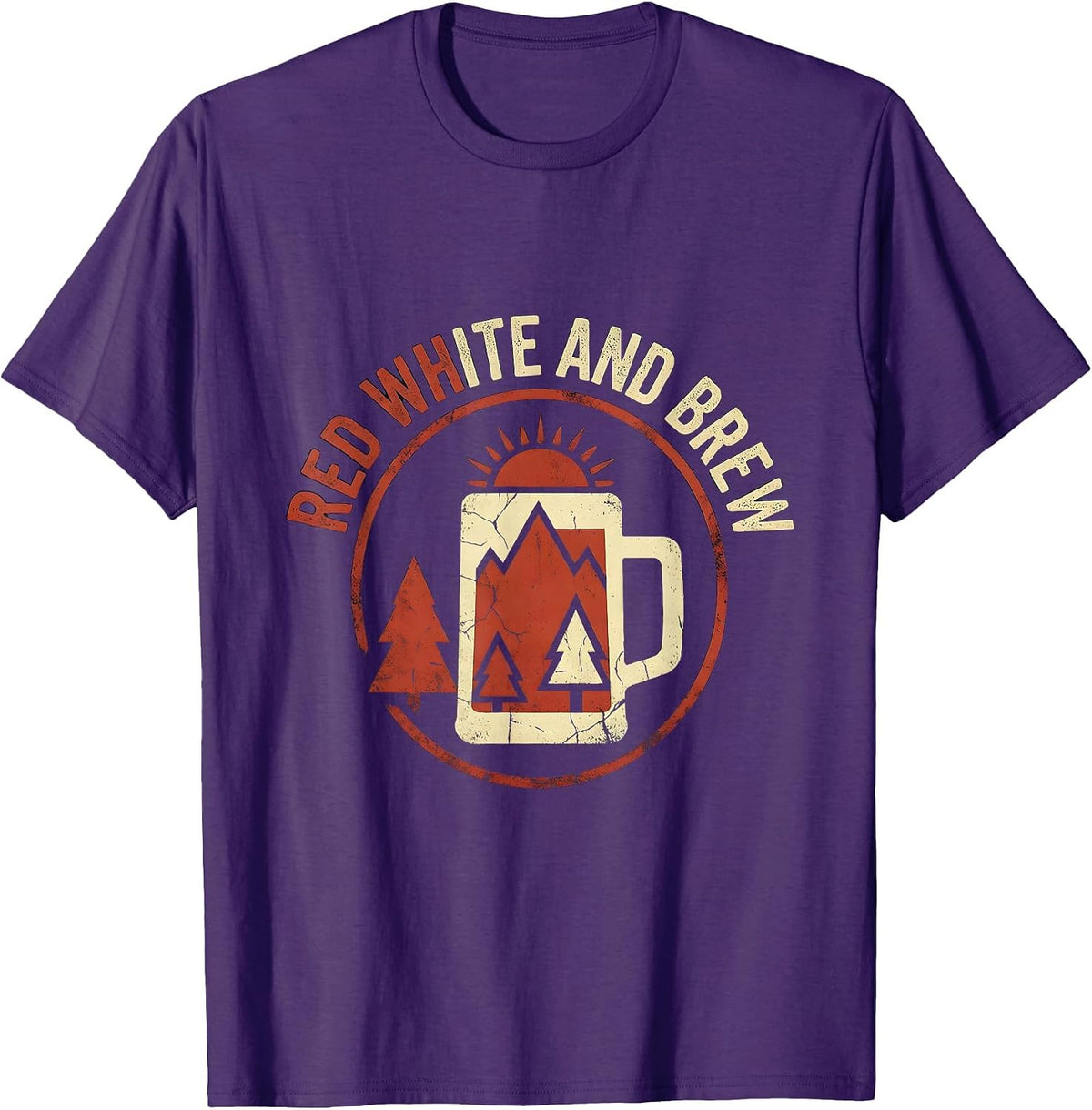 Red White and Brew Patriotic Beer Design T-Shirt - Purple