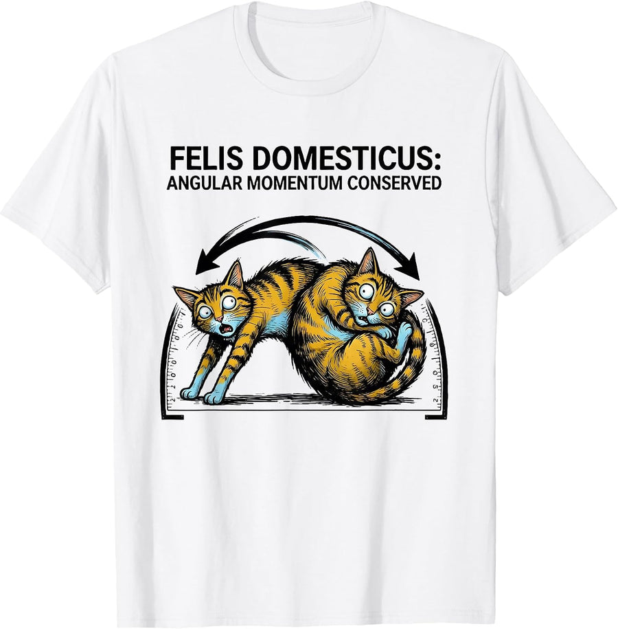 Men's Felis Domesticus: Angular Momentum Conserved Math Teacher T-Shirt - White
