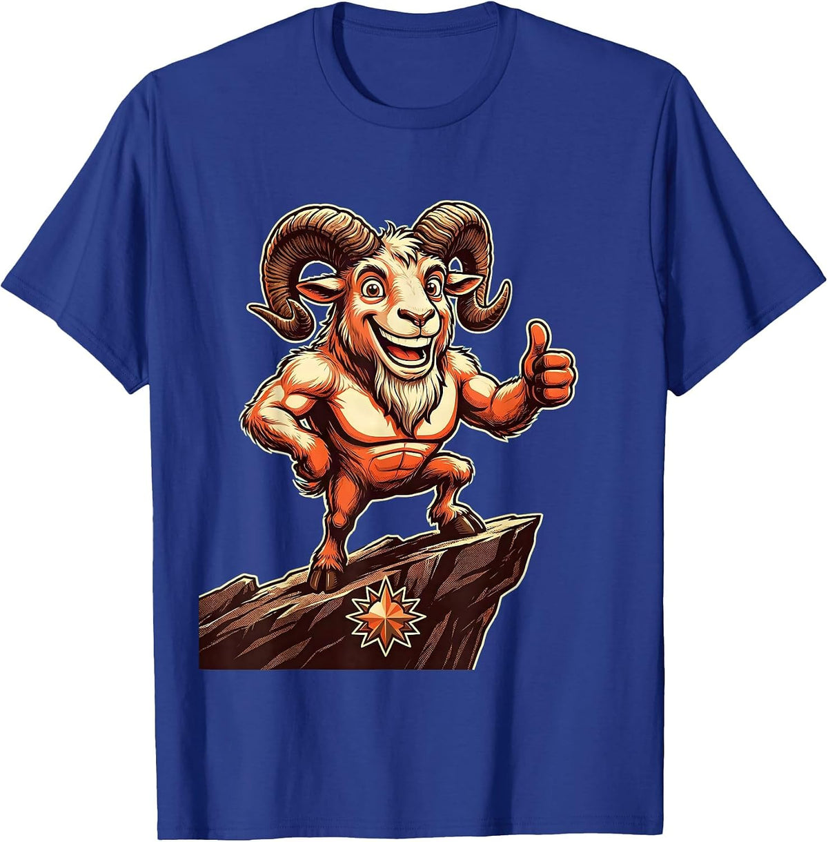 Mountain Goat Rocky Cliff Wildlife Illustration T-Shirt - Royal Blue