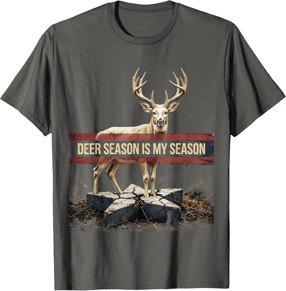 Men's Deer Season Is My Season Camo Dad Deer Hunting Humor T-Shirt - Asphalt Grey