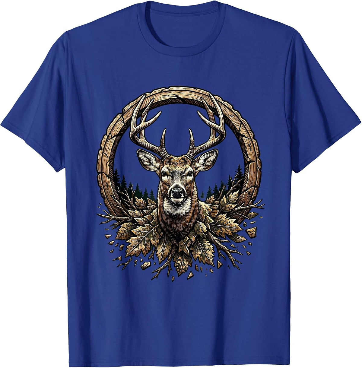 Boys Camo Deer Buck Hunting Graphic Tee T-Shirt - Royal Blue
