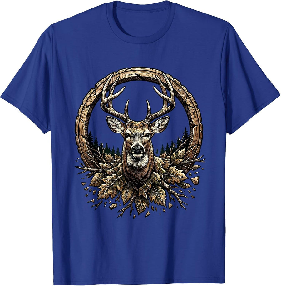 Boys Camo Deer Buck Hunting Graphic Tee T-Shirt - Royal Blue