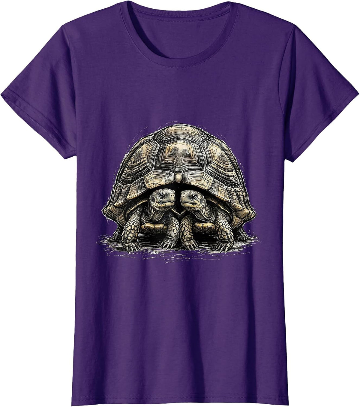 Women's Best Friends Sharing a Shell Cute Turtle Design T-Shirt - Purple