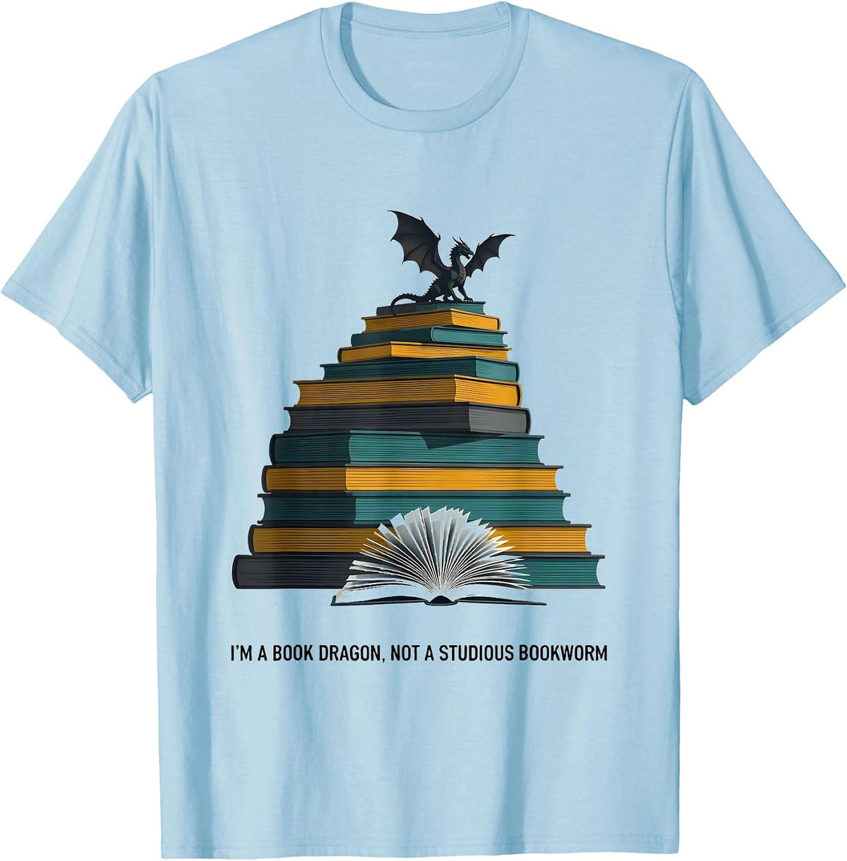 Men's I'm A Book Dragon, Not A Studious Bookworm Fantasy T-Shirt - Baby Blue