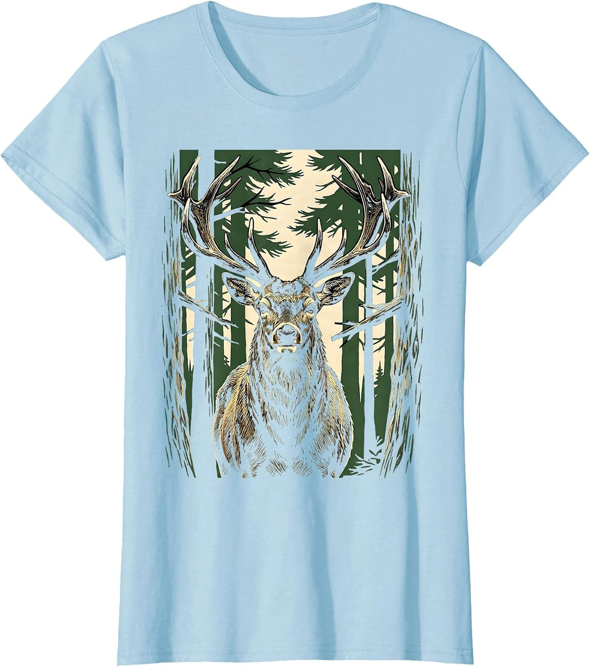 Buck Deer Emerging From Misty Forest Hunting T-Shirt - Baby Blue