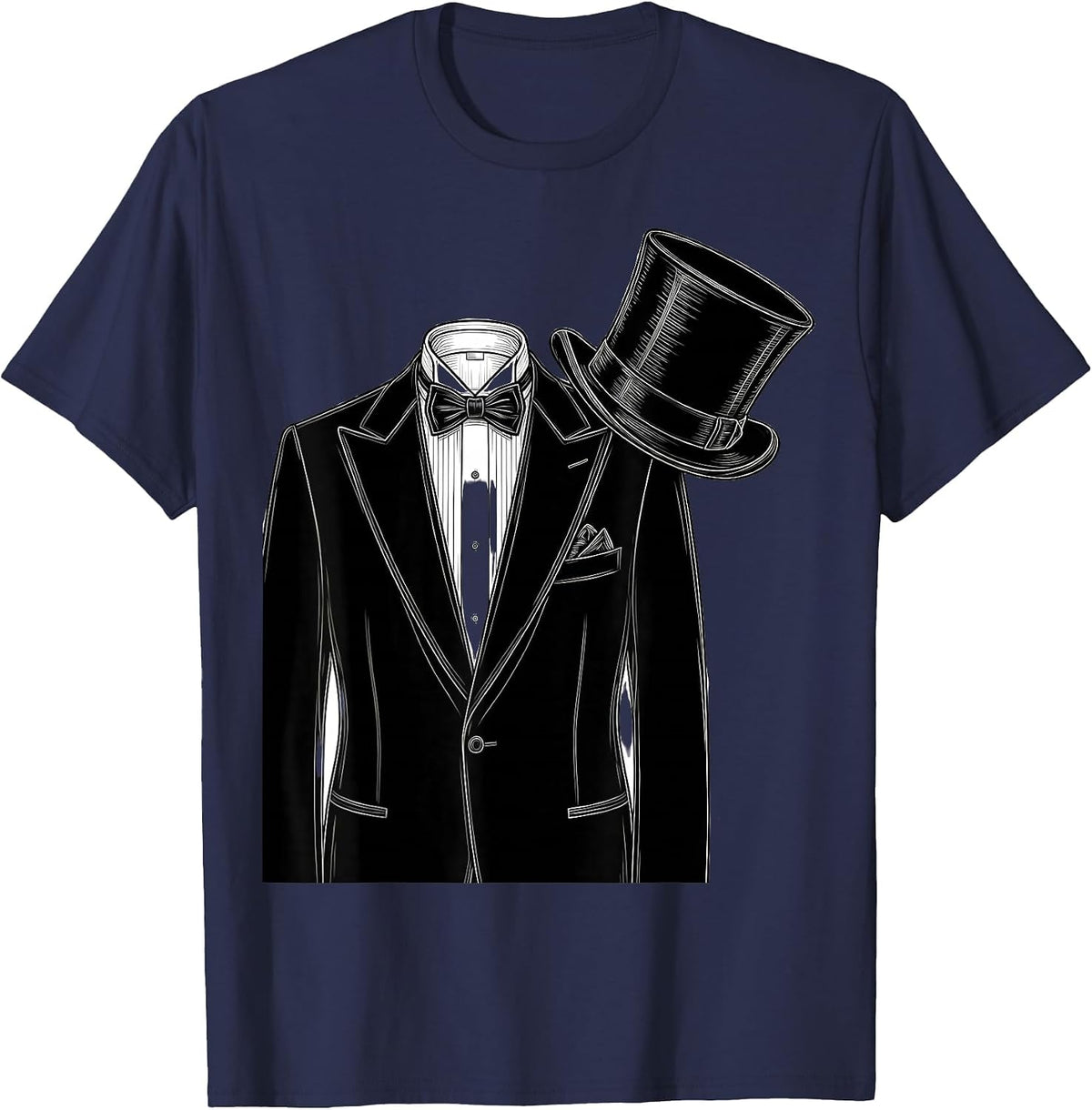 Classic Tuxedo and Top Hat Flat Lay Illustration T-Shirt - Navy Blue