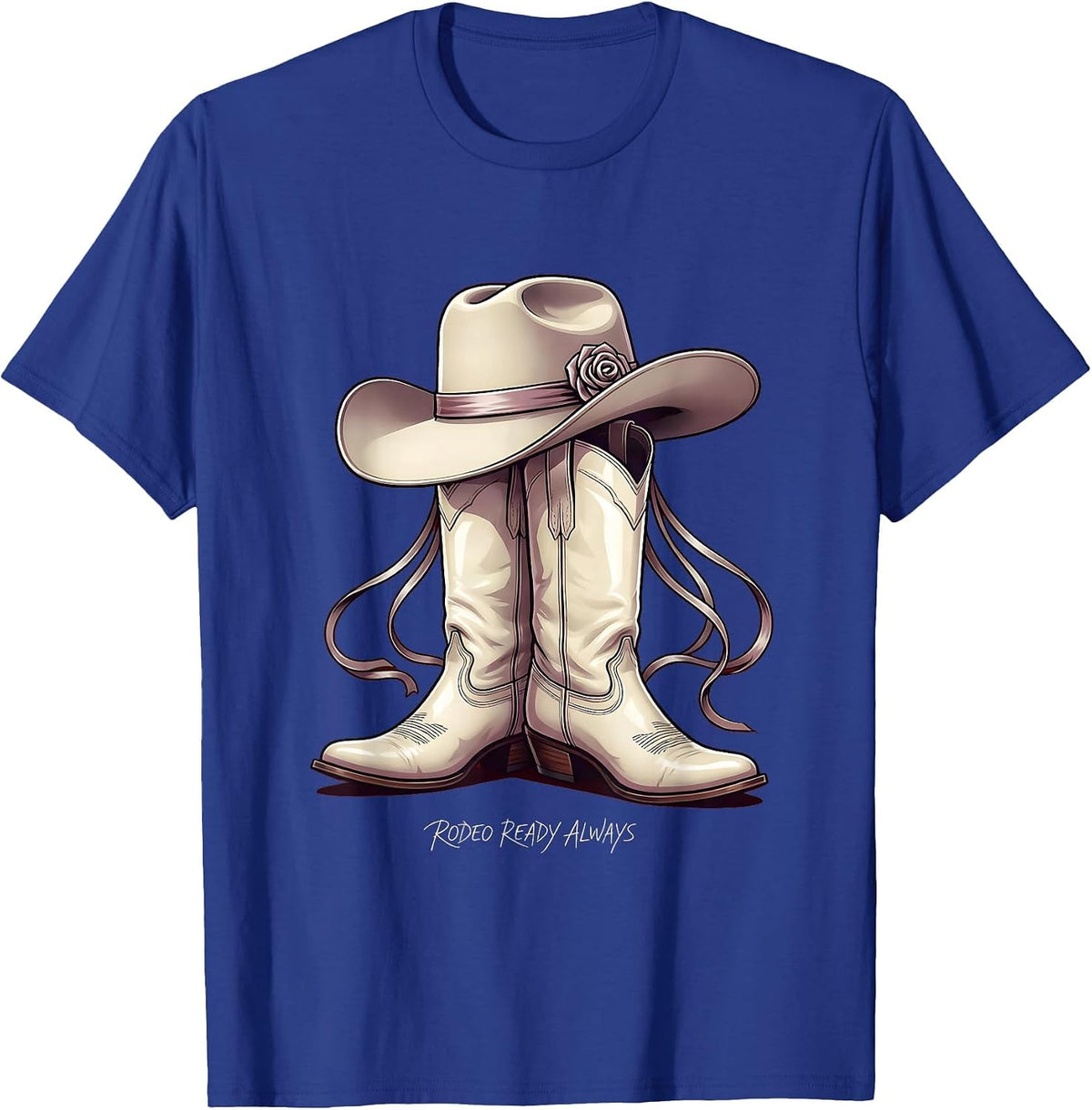 Rodeo Ready Always White Cowgirl Design T-Shirt - Royal Blue