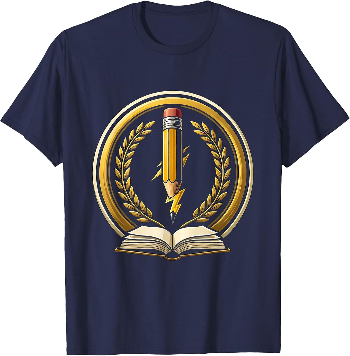English Teacher Lightning Bolt Pencil Graphic T-Shirt - Navy Blue
