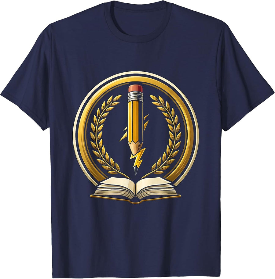 English Teacher Lightning Bolt Pencil Graphic T-Shirt - Navy Blue