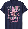 Granny of the Birthday Girl Pink Cowgirl Western Rodeo T-Shirt - Navy Blue
