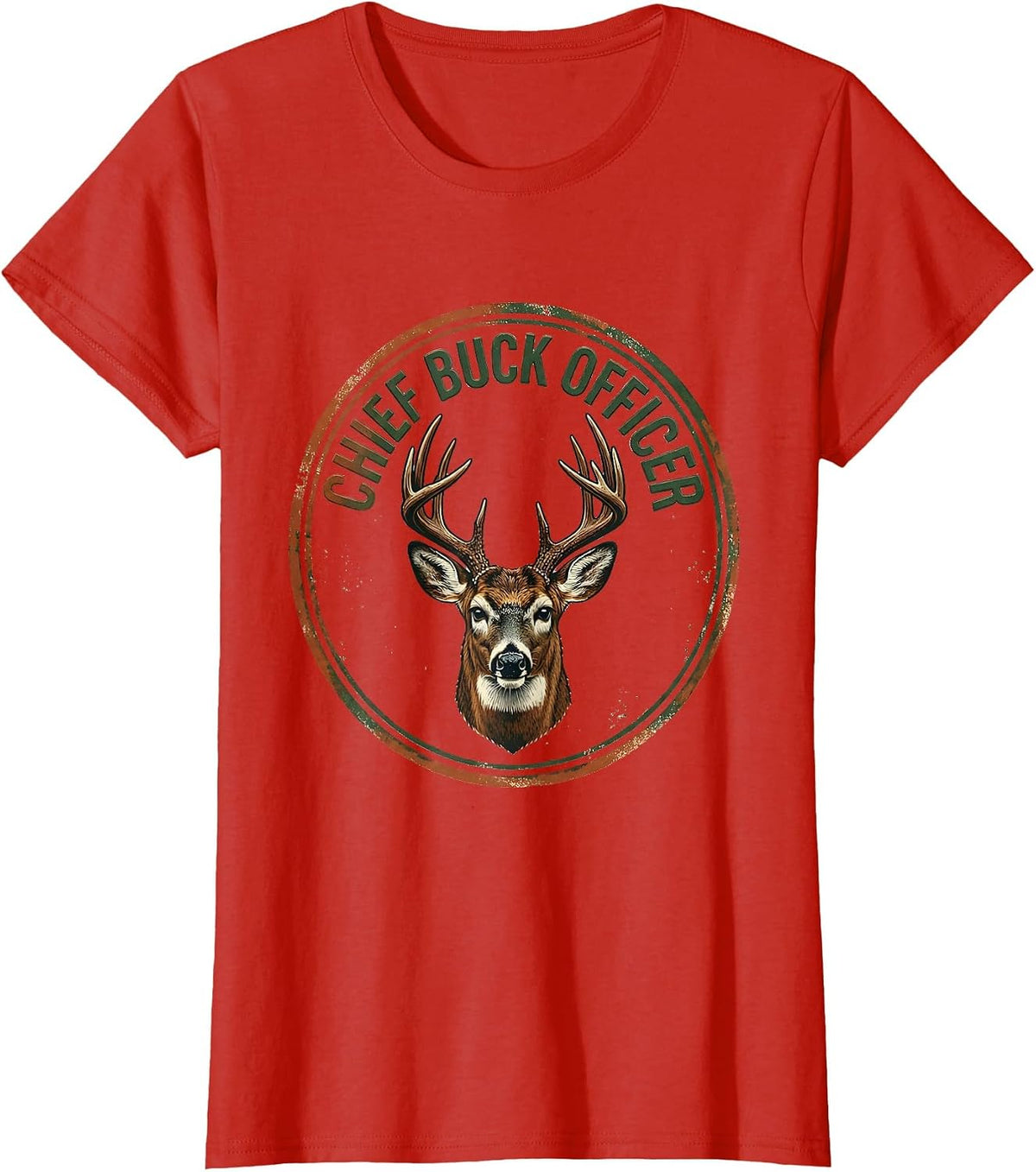 Women's Chief Buck Officer Vintage Funny Deer Hunting Dad Gift T-Shirt - Red