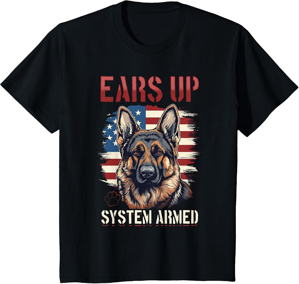 German Shepherd Dog Breed Ears Up System Armed T-Shirt - Black