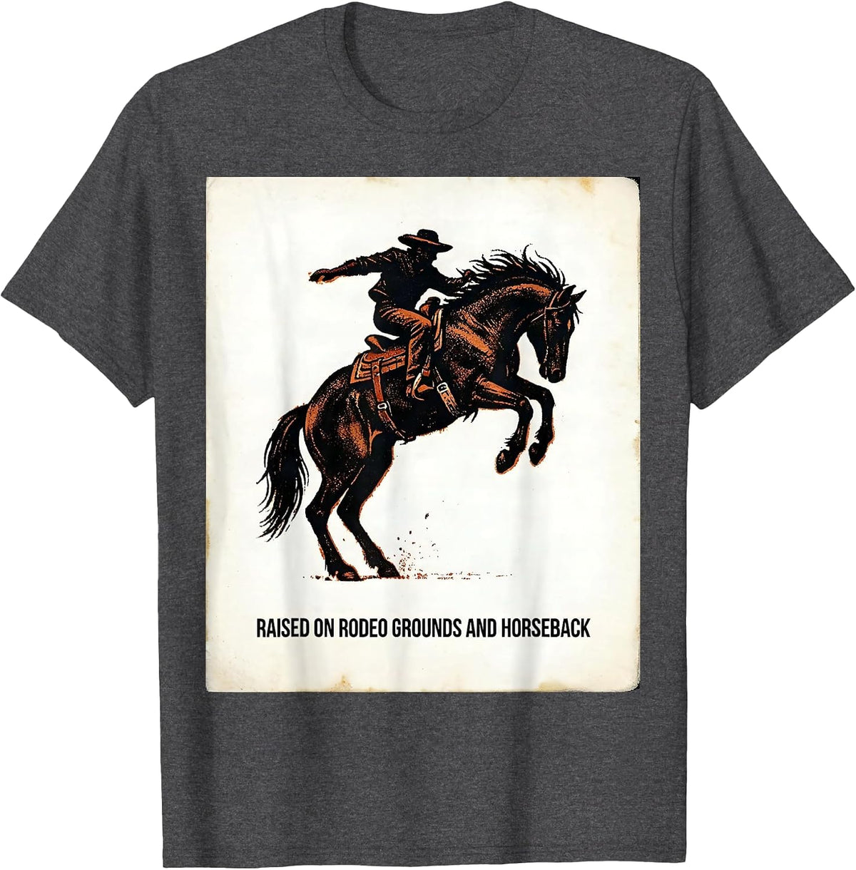 Raised On Rodeo Grounds And Horseback Western Cowgirl Horse T-Shirt - Dark Heather Grey