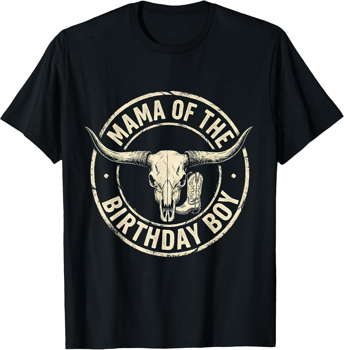Men's Mama Of The Birthday Boy Boho Western Farm Cowboy 1st T-Shirt - Black
