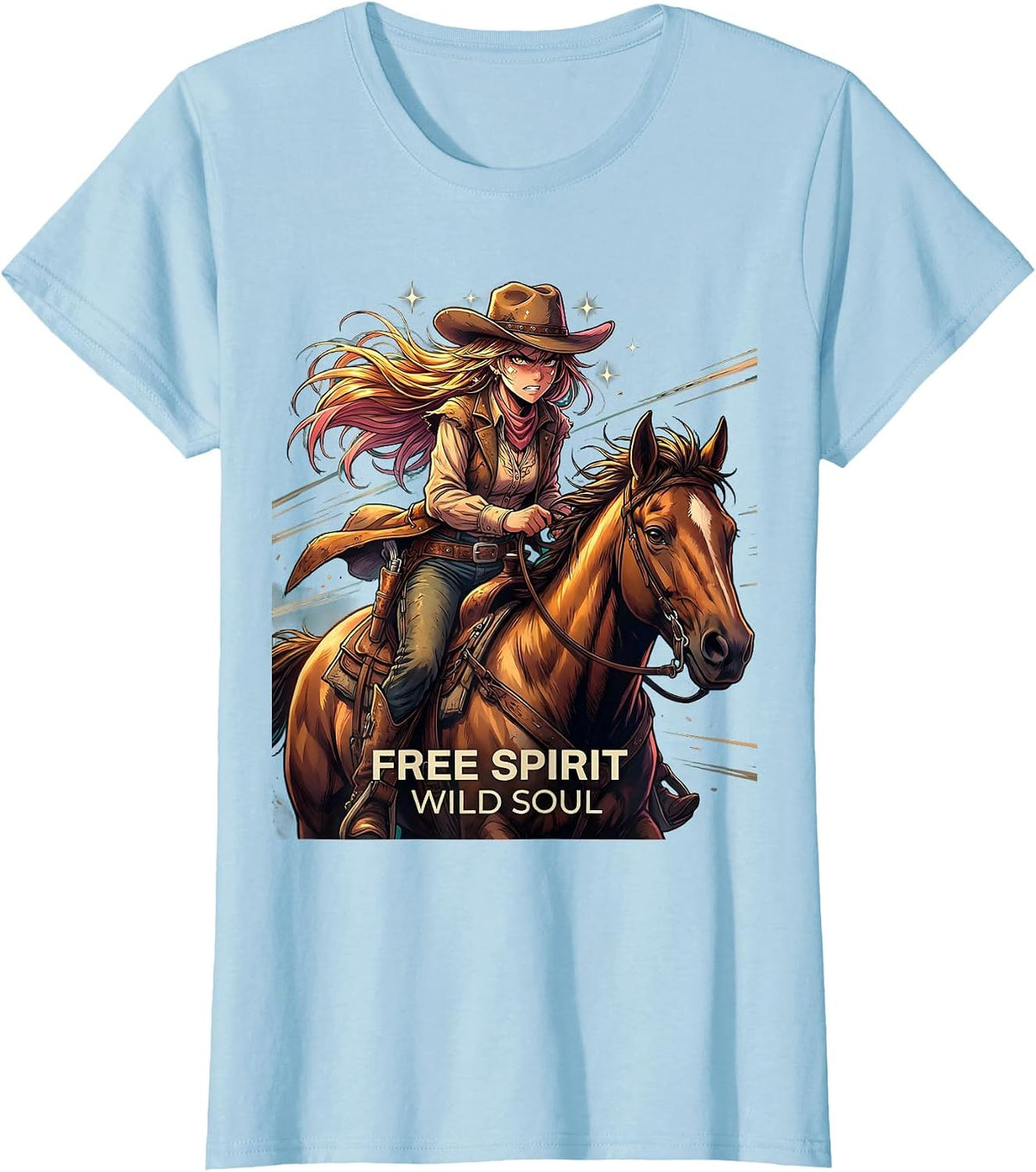 Free Spirit Wild Soul Western Boho Design T-Shirt - Baby Blue
