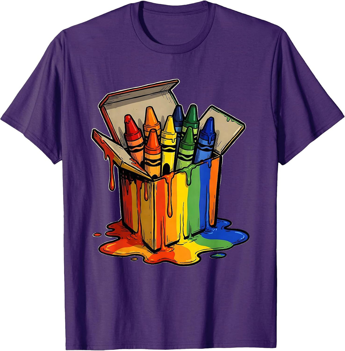 Melting Rainbow Crayon Box Preschool Art Design T-Shirt - Purple