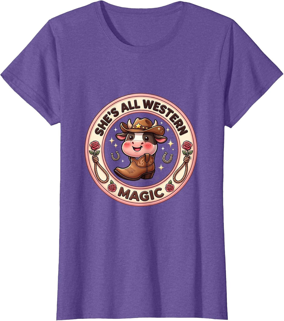 She's All Western Magic Women's Boho Cowgirl Design T-Shirt - Purple Heather