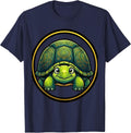 Geometric Mandala Turtle Shell Art Design T-Shirt - Navy Blue