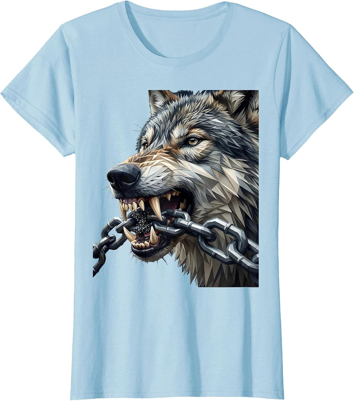 Wolf Teeth Biting Iron Chain Graphic T-Shirt - Baby Blue