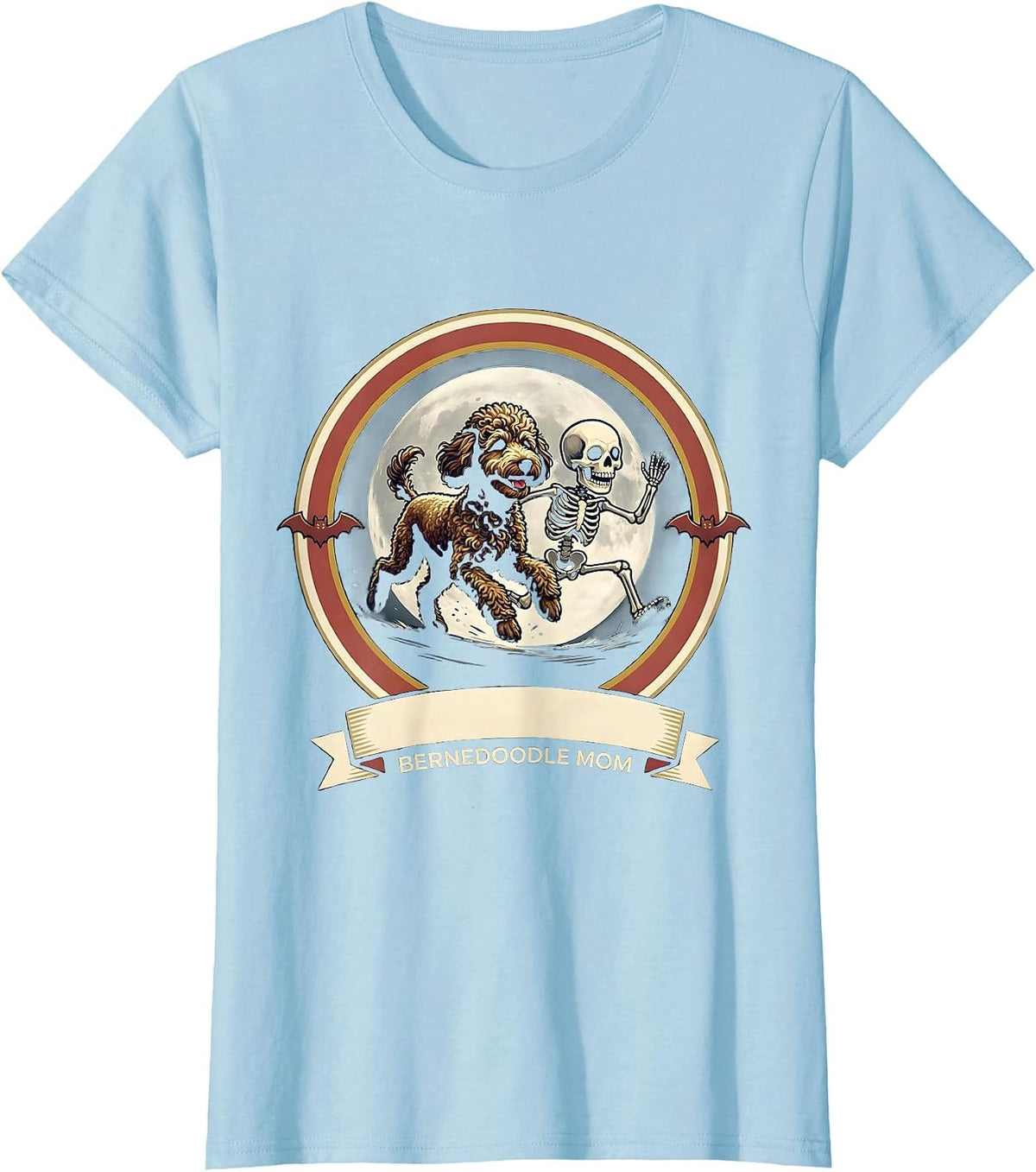Bernedoodle Mom Funny Skeleton Chasing Halloween Dog Mom Pet T-Shirt - Baby Blue