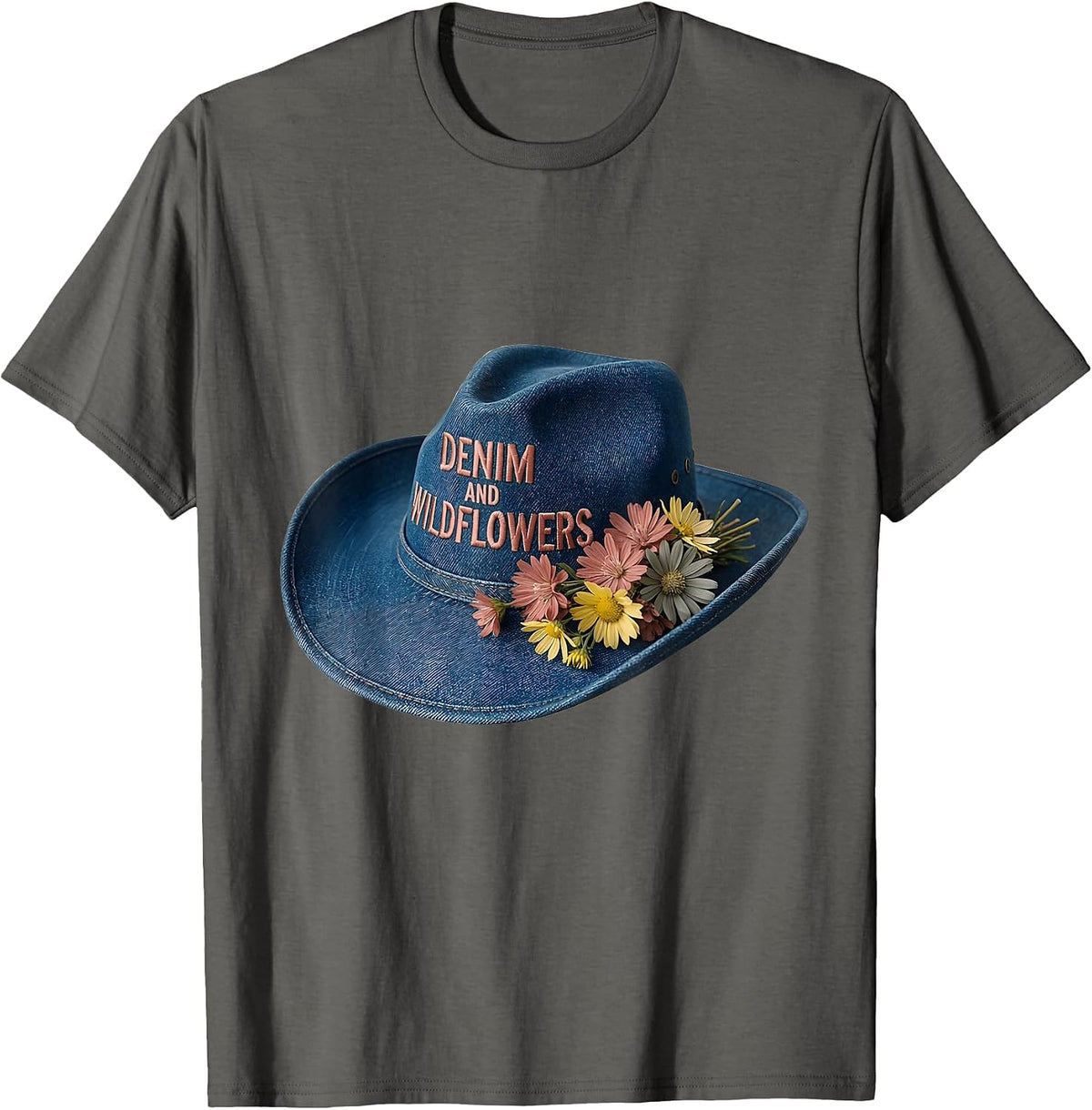 Denim and Wildflowers Western Floral Design T-Shirt - Asphalt Grey