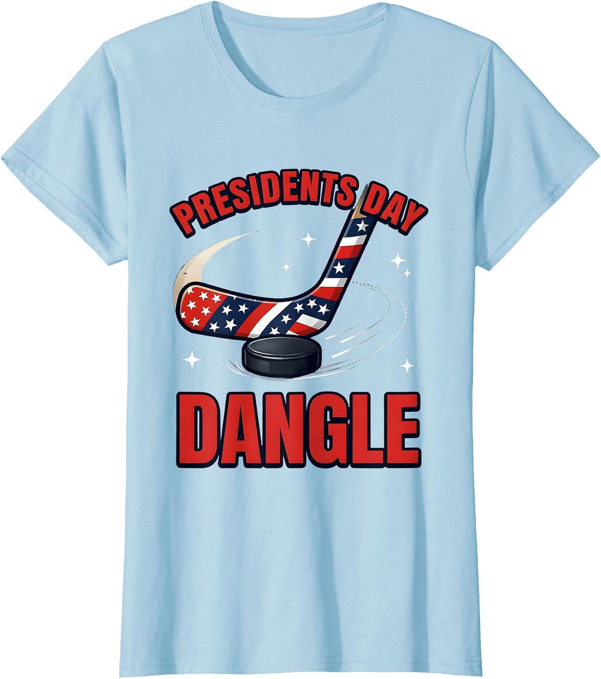 Women's Presidents Day Dangle Cartoon Hockey Player Tournament T-Shirt - Baby Blue
