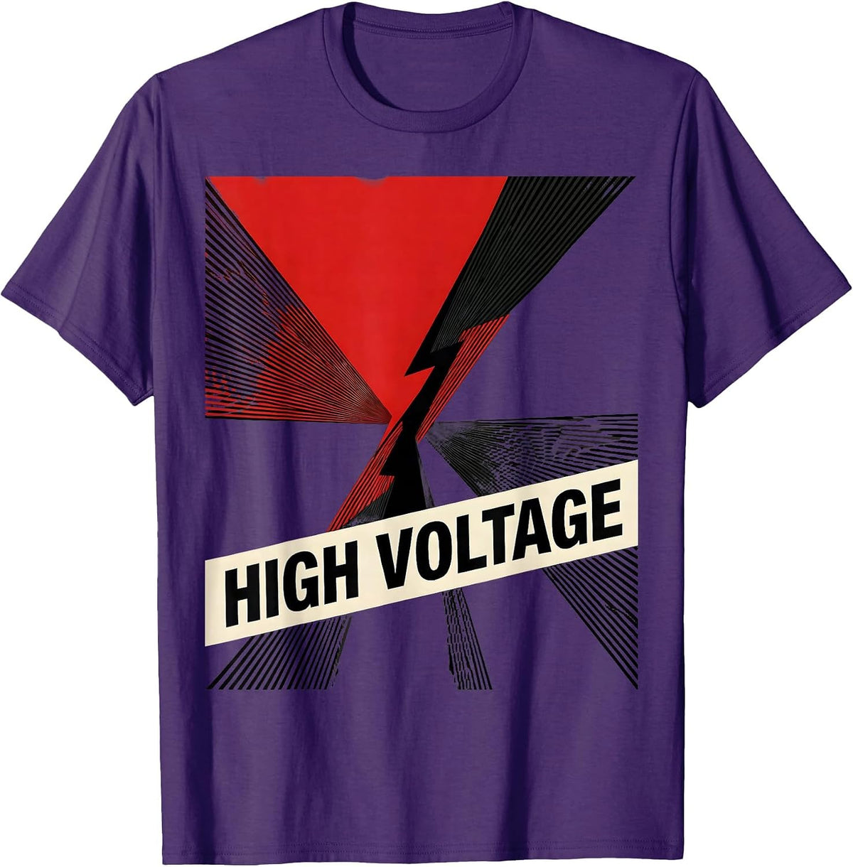 Men's HIGH VOLTAGE Bold Lightning Bolt Graphic Minimalist Icon T-Shirt - Purple