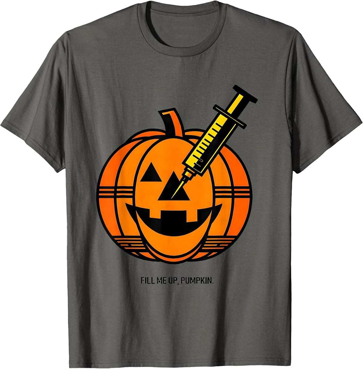 Fill Me Up Pumpkin Halloween Dental Design T-Shirt - Asphalt Grey