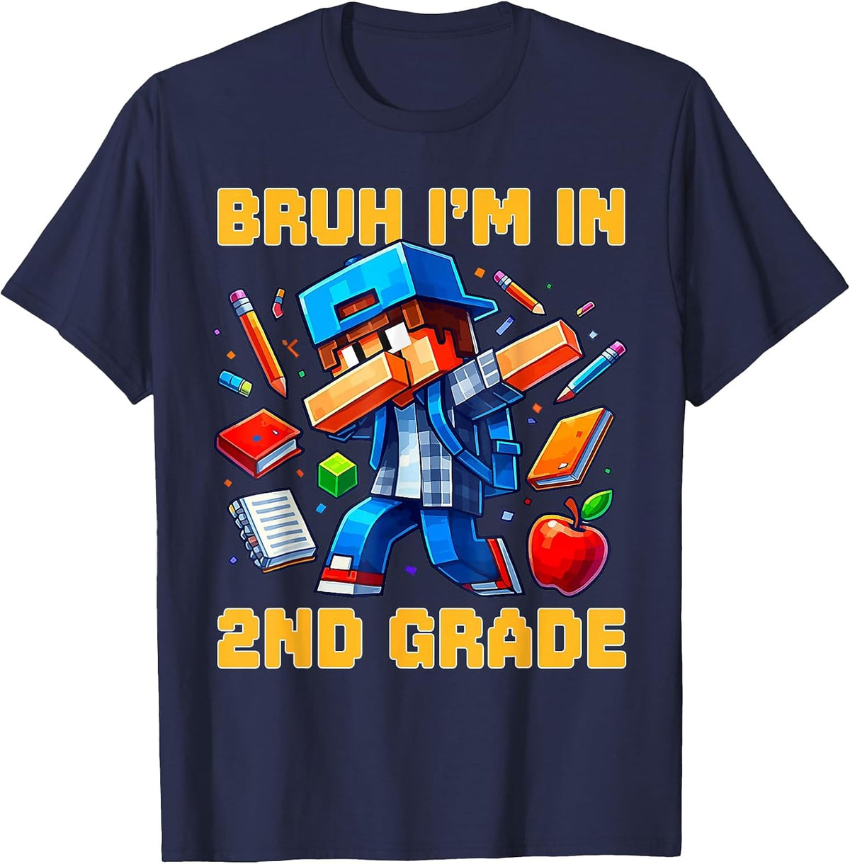Bruh I'm in 2nd Grade Dabbing Boys Kids Gamer Back to School T-Shirt - Navy Blue