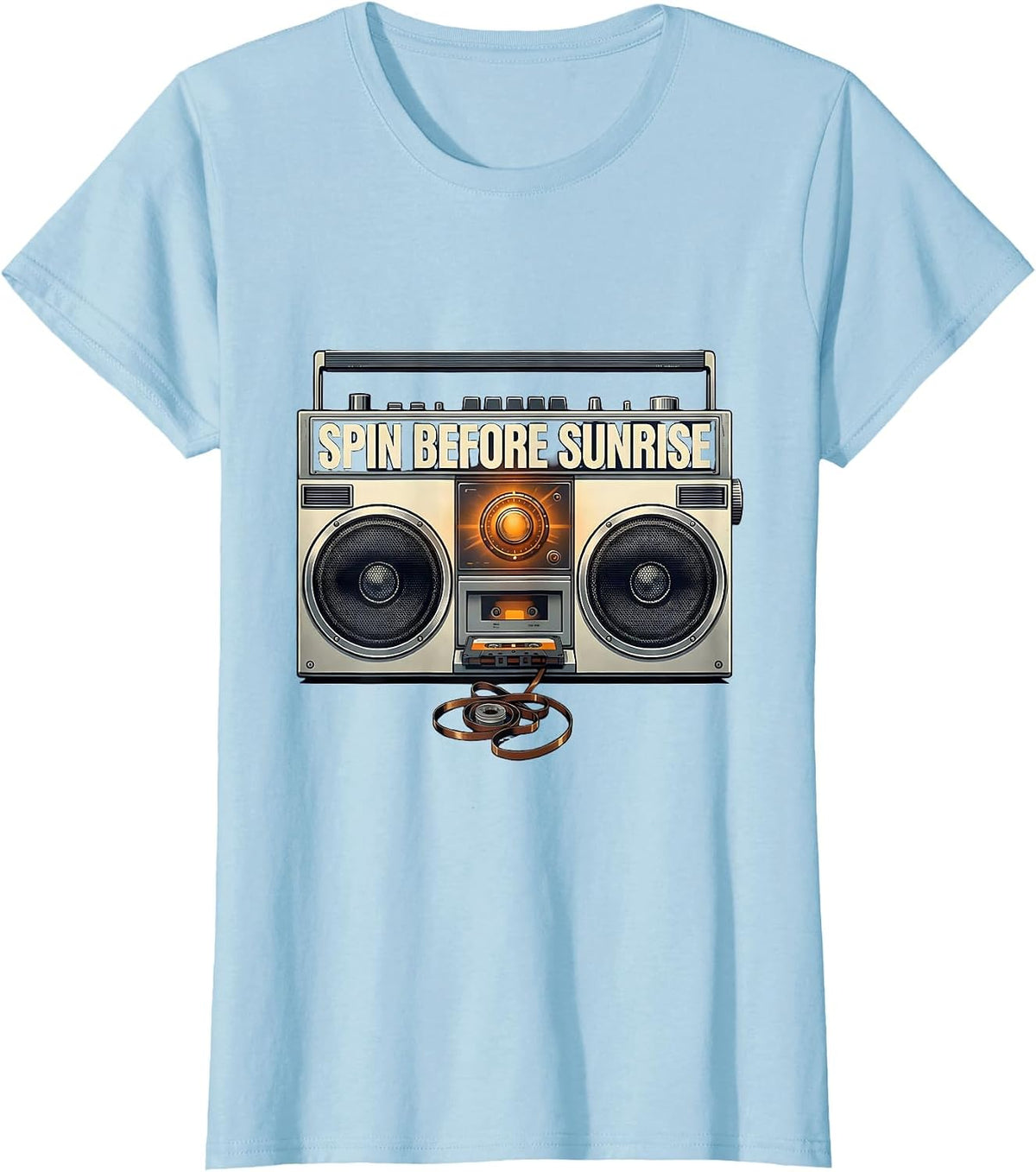 Spin Before Sunrise Retro Old School Hip Hop Cassette T-Shirt - Baby Blue