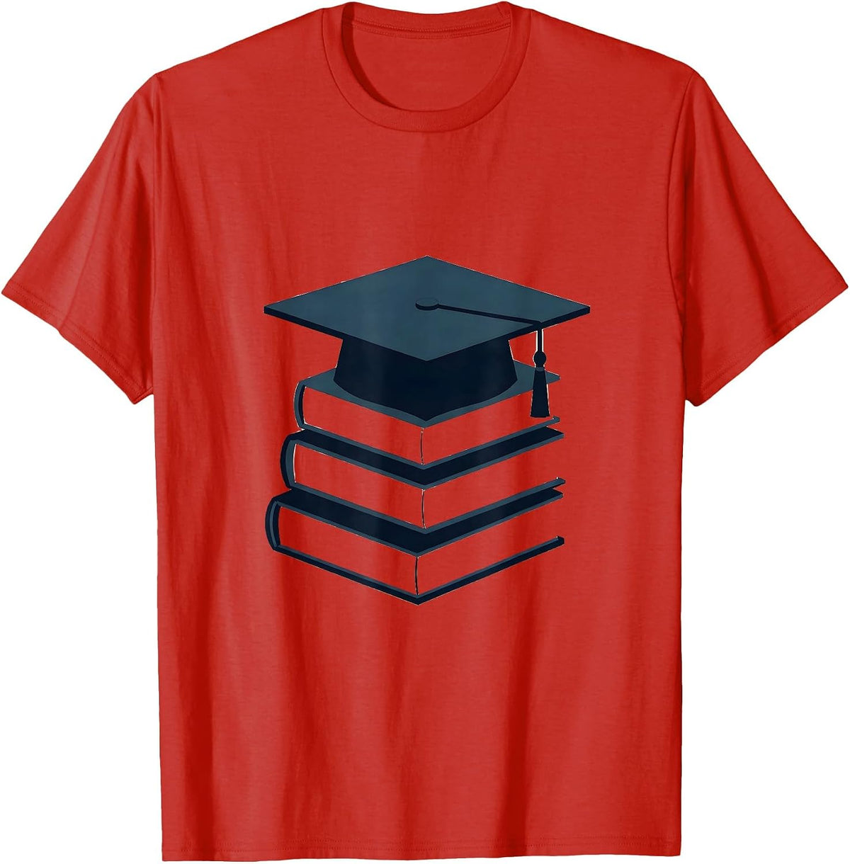 Men's School Counselor Stacked Books Graduation Cap T-Shirt - Red