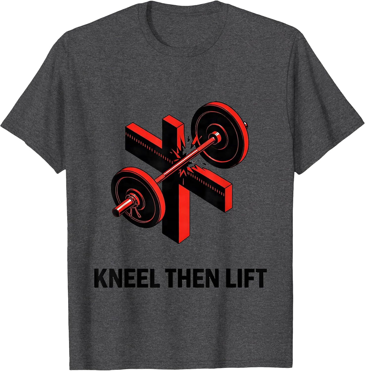 Men's Kneel Then Lift Christian Gym Workout Weightlifting Faith T-Shirt - Dark Heather Grey