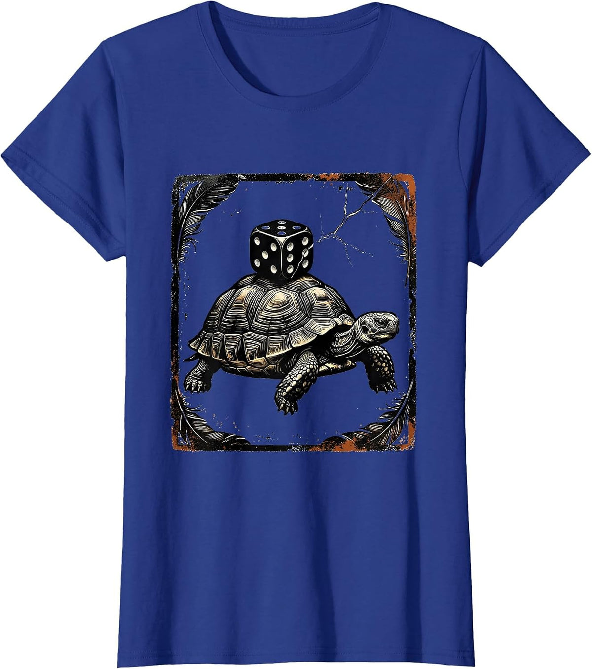 Women's Turtle Dice Rubber Stamp Gamer Japanese Art Humor T-Shirt - Royal Blue
