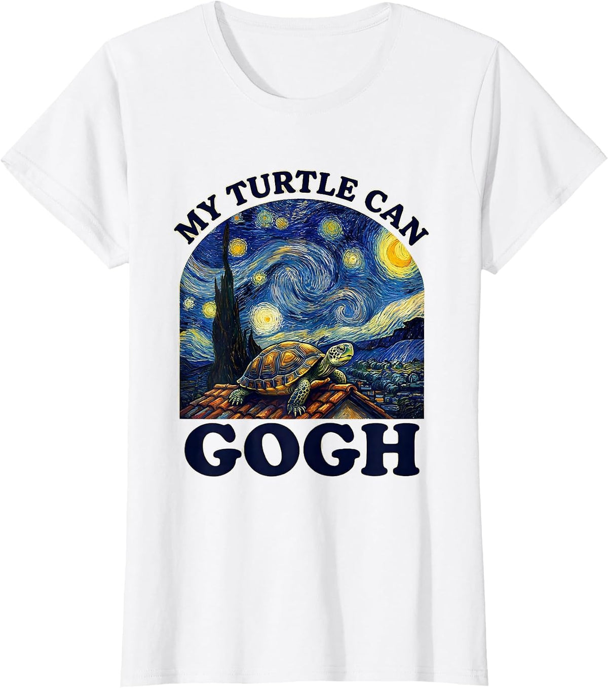 Women's My Turtle Can Gogh Whimsical Art Parody Cat Lover Gift T-Shirt - White