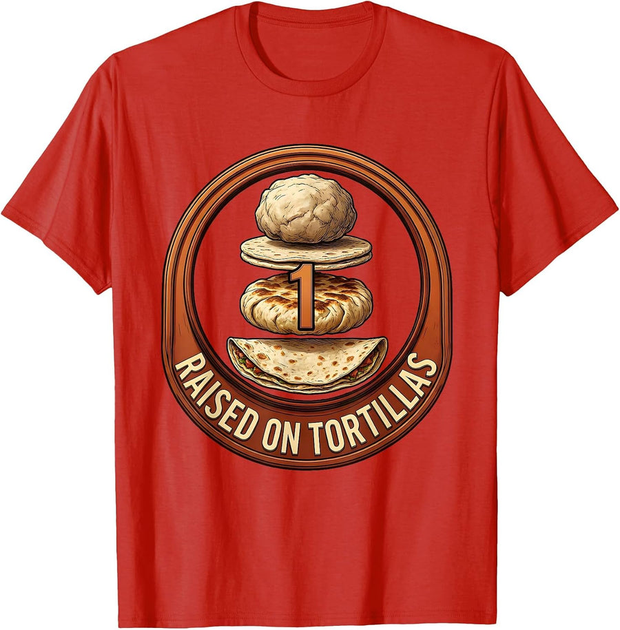 Men's Raised on Tortillas Mexican Pride Design T-Shirt - Red