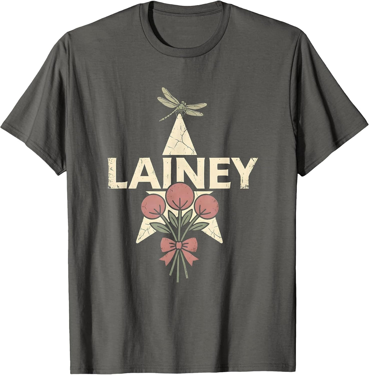 Lainey Floral Boho Western Cowgirl Personalized First Name T-Shirt - Asphalt Grey