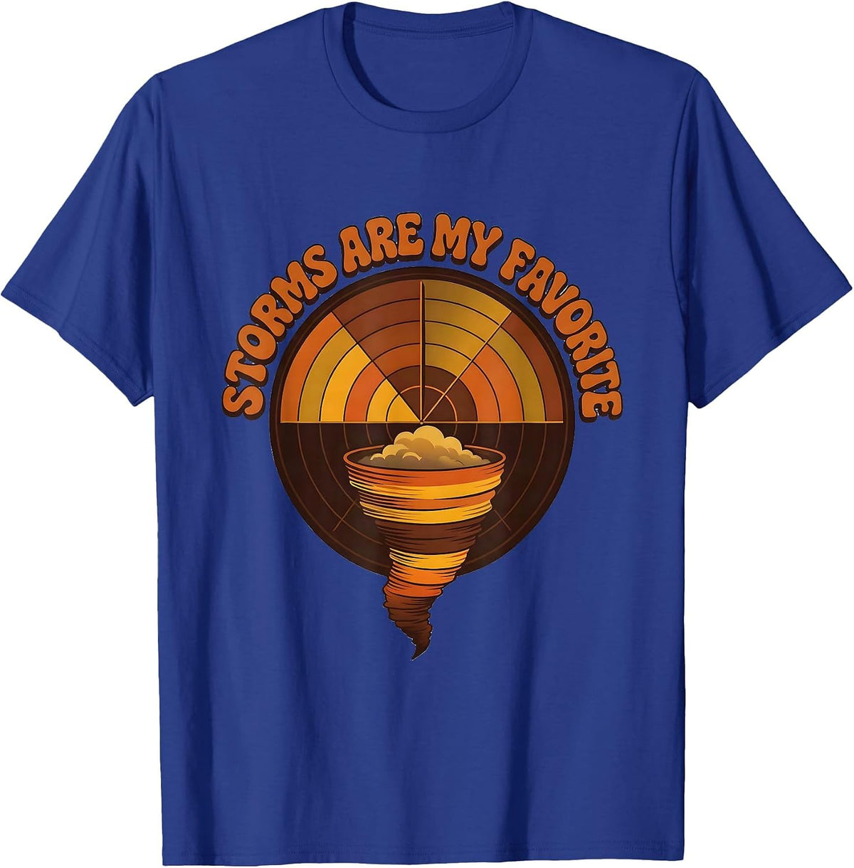 Men's Storms Are My Favorite Retro 70s Tornado Chaser Meteorology T-Shirt - Royal Blue
