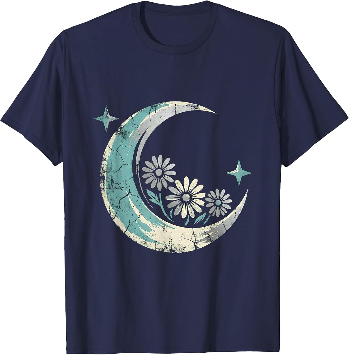 Turquoise Horseshoe Wildflowers Western Cowgirl Design T-Shirt - Navy Blue
