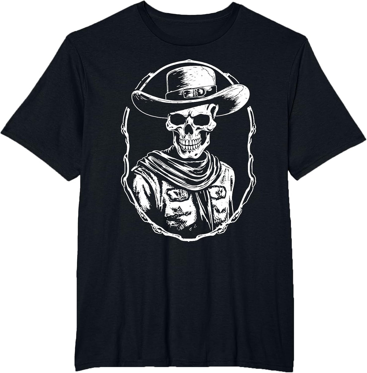 Cowboy Skeleton Skull Vintage Boho Western T-Shirt - Black