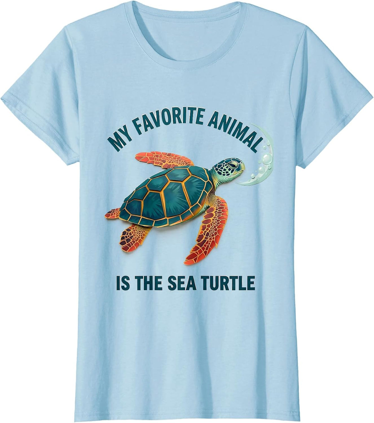 Women's My Favorite Animal Is The Sea Turtle Paper Cutout Ocean T-Shirt - Baby Blue