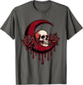 Crescent Moon Dripping Blood Horror Graphic T-Shirt - Asphalt Grey