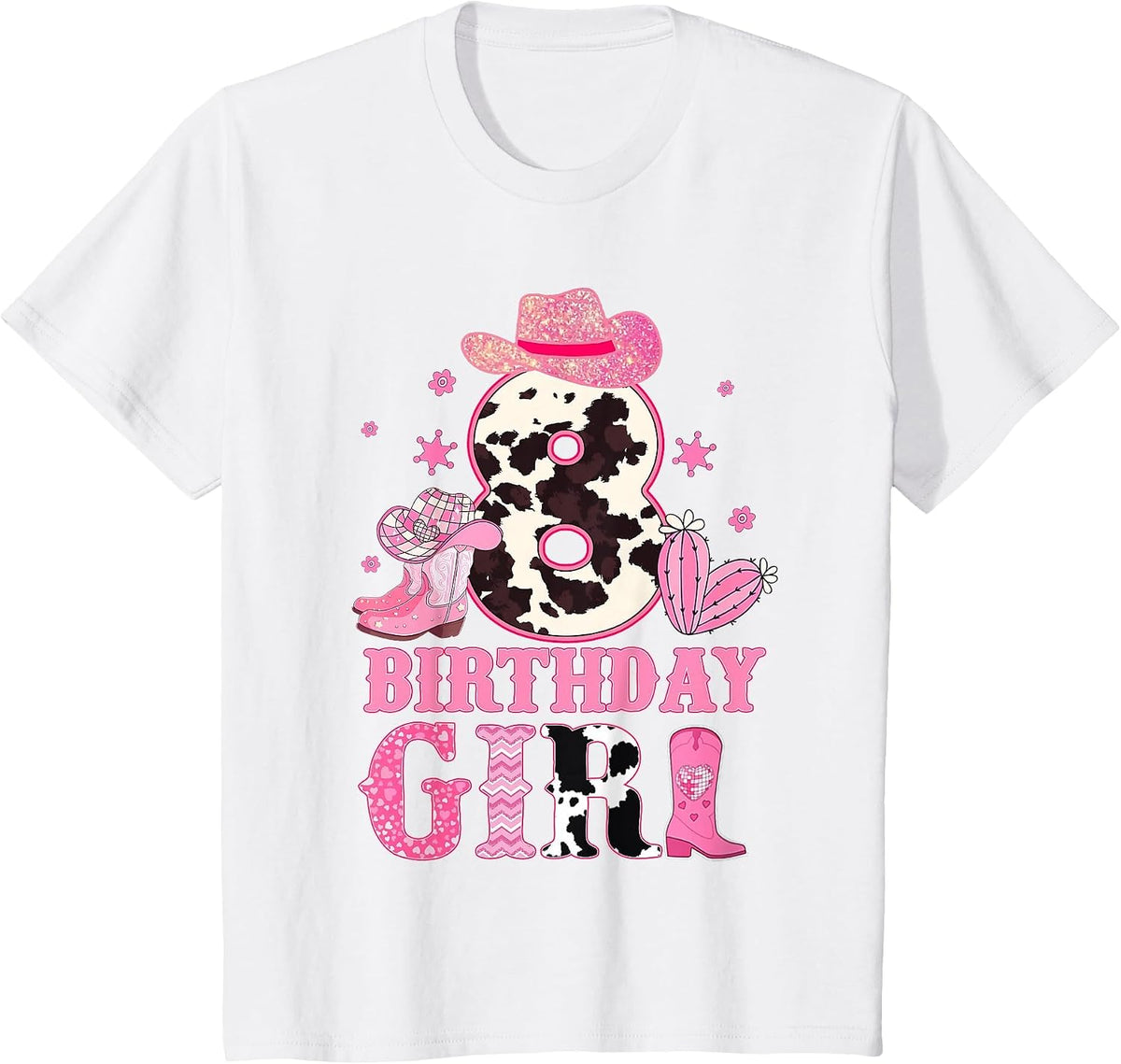 Kids 8th Birthday Girl Rodeo Western Cowgirl Birthday Party T-Shirt - White