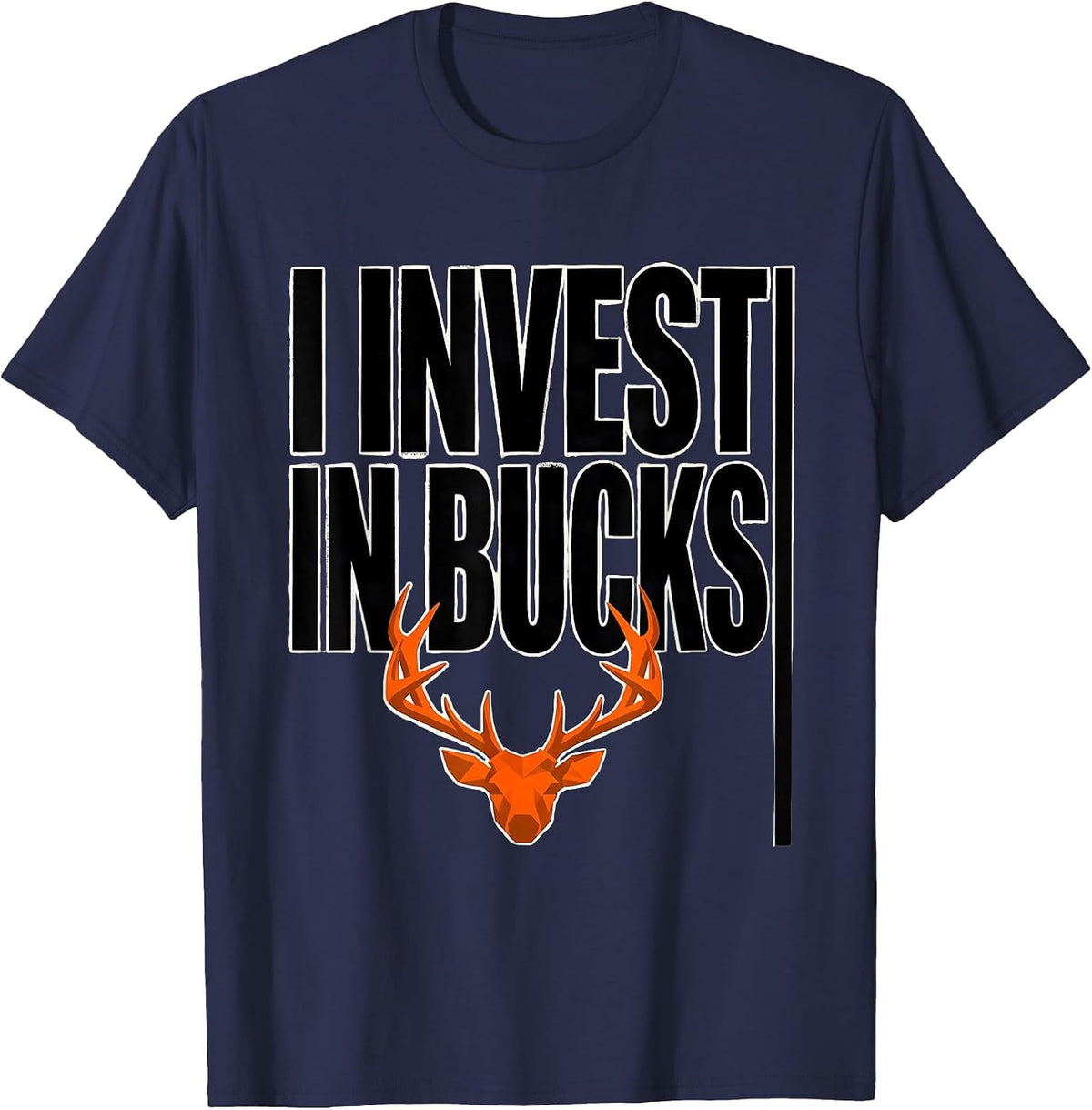 Men's I Invest In Bucks Funny Deer Hunting Camo Dad Humor T-Shirt - Navy Blue