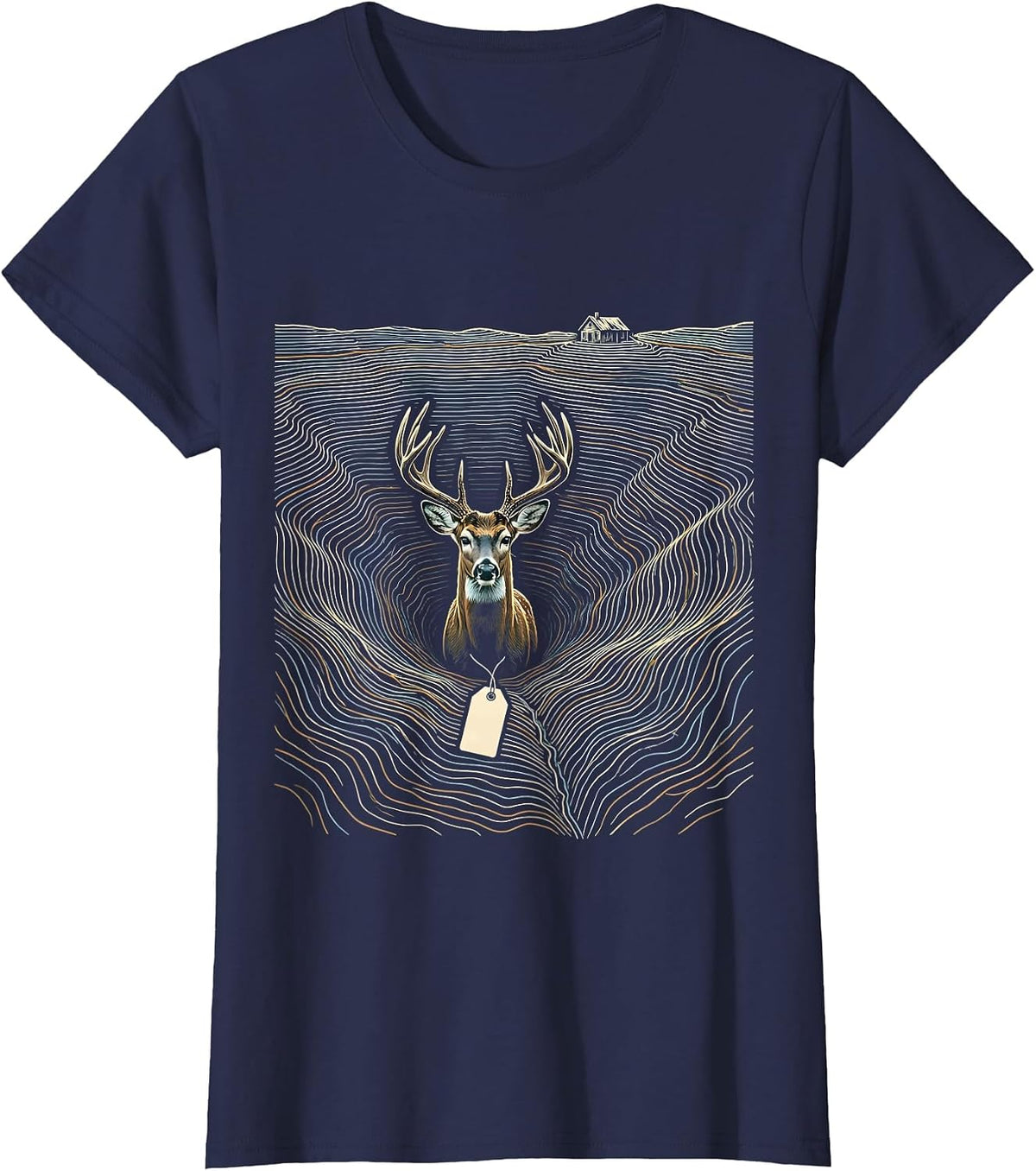 Women's Whitetail Buck Topographic Contour Deer Hunting Dad Humor T-Shirt - Navy Blue